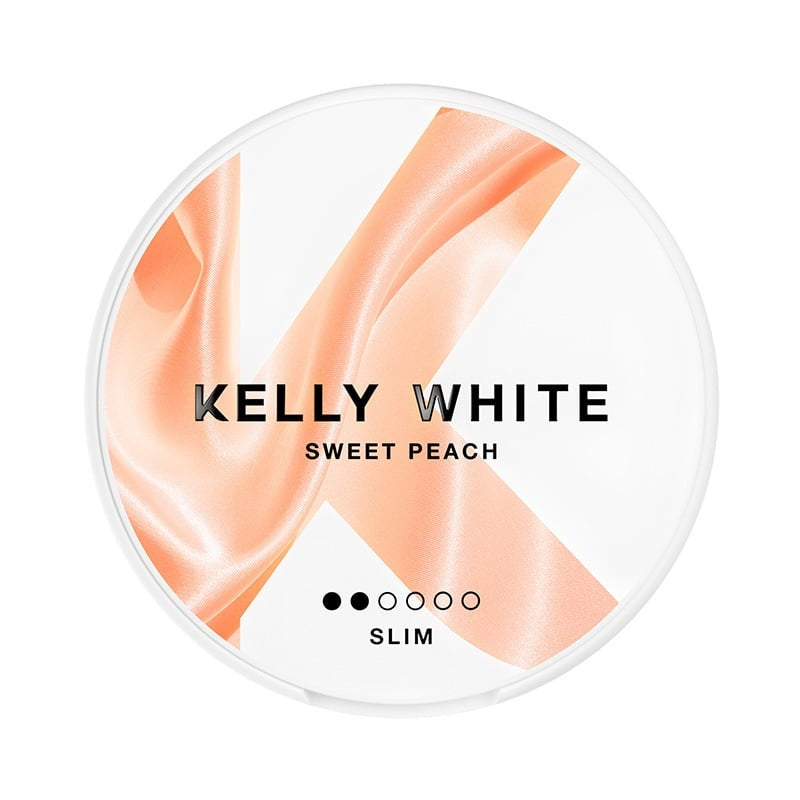 KELLY WHITE Sweet Peach Slim nicotine pouches at Pouchhut NZ